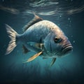 Fish in the deep blue sea. 3D rendering. Illustration. Royalty Free Stock Photo