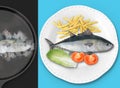 Fish dinner on a white plate Royalty Free Stock Photo