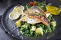 Fish dish with fillet sea bass and chard with potato Royalty Free Stock Photo