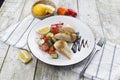 Fish dish - fried fish fillet and vegetables Royalty Free Stock Photo