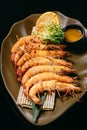 Fish dish langoustines from Hosper on a wooden board Royalty Free Stock Photo