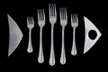 Fish dishes. fish from forks. Logo On Black Background