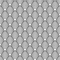 Fish, dragon, snake scales seamless vector pattern. Repeated black curves, isolated on white background Royalty Free Stock Photo