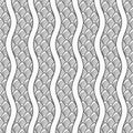 Fish, dragon, snake scales seamless vector pattern. Scales with wavy lines in the foreground Royalty Free Stock Photo