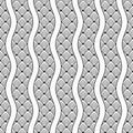 Fish, dragon, snake scales seamless vector pattern. Scales with wavy lines in the foreground Royalty Free Stock Photo