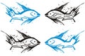 Fish emblem in grunge style - four options Royalty Free Stock Photo