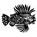 Fish exclusive logo for fishing design. Black outline tattoo fighting fish cockerel on a white background