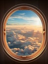 airplane window view to a blue cloudy sky Royalty Free Stock Photo