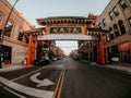 Fish eye effect of Chicago Chinatown street entrance sign, Illinois Royalty Free Stock Photo