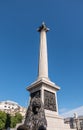 Fish eye perspective on Nelson`s Column, Trafalgar Square, London, UK Royalty Free Stock Photo