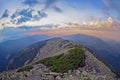 Fish-eye view of the beautiful sunset on the top of mount Great Sivulja Royalty Free Stock Photo