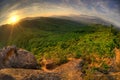 Fish-eye view of majestic sunset of the Russian Primorye
