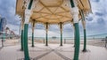 Fish eye view of the Victorian bandstand and the remains of the destroyed West pier in Brighton and Hove Royalty Free Stock Photo