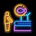 fish factory conveyor neon glow icon illustration