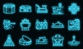 Fish farm icons set vector neon