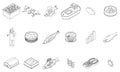 Fish farm icons set vector outline