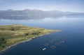 Fish farm salmon round nets in natural environment Loch Awe Arygll and Bute Scotland Royalty Free Stock Photo