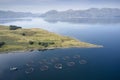 Fish farm salmon round nets in natural environment Loch Awe Arygll and Bute Scotland Royalty Free Stock Photo