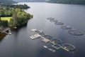 Fish farm salmon sea nets farming at sea Loch Tay Scotland UK Royalty Free Stock Photo