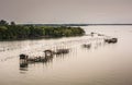 Fish farms, Fish cages at The estuary Laem Sing Royalty Free Stock Photo