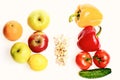 Fish fat pills, tomatoes, peppers and fruits. Royalty Free Stock Photo