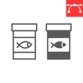 Fish feed line and glyph icon, pet shop and meal, fish food jar vector icon, vector graphics, editable stroke outline