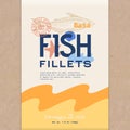 Fish Fillets. Abstract Vector Fish Packaging Design or Label. Modern Typography, Hand Drawn Pangasius or Basa Silhouette