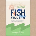 Fish Fillets. Abstract Vector Fish Packaging Design or Label. Modern Typography, Hand Drawn Catfish Silhouette and