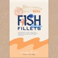 Fish Fillets. Abstract Vector Fish Packaging Design or Label. Modern Typography, Hand Drawn Pike Silhouette and Colorful