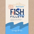 Fish Fillets Abstract Vector Packaging Design or Label. Modern Typography, Hand Drawn Wild Pollock Silhouette and