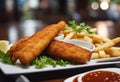 Fish finger or fish stick grilled or deep fried with tomato sauce or ketchup Kerala, India. are processed food made using a