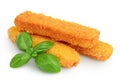 Fish finger or stick with basil isolated on white background with full depth of field Royalty Free Stock Photo