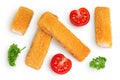 Fish finger or stick isolated on white background with full depth of field. Top view. Flat lay. Royalty Free Stock Photo