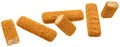 Fish fingers isolated, fishcake sticks on white background Royalty Free Stock Photo