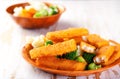 Fish fingers with vegetables side dish