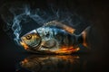 Fish with fire and smoke on a black background