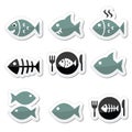 Fish, fish on plate, skeleton icons Royalty Free Stock Photo