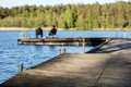 Fish fishing at a lake in central europe. Anglers fishing on the Royalty Free Stock Photo