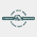 Fish Fishing Monster Logo Design Outdoor adventure logo template vector illustration