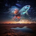 a colorful fish is flying in the stars