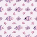 FISH FLOWER Decorative Vector Illustration Seamless Pattern for Print