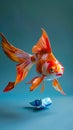 A fish is flying through the air with a blue background Royalty Free Stock Photo