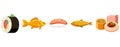 Fish food icon set, cartoon style