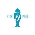 Fish food restaurant menu title logo. Silhouette of a fish.