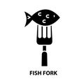 fish fork icon, black vector sign with editable strokes, concept illustration Royalty Free Stock Photo