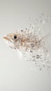 Fish form composed of many tiny water bubbles against a clean background, with a detailed head and flowing tail Royalty Free Stock Photo