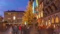 Fish Fountain, Fischbrunnen in front of the New New Town Hall at Marienplatz day to night transition timelapse in Munich Royalty Free Stock Photo