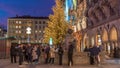 Fish Fountain, Fischbrunnen in front of the New New Town Hall at Marienplatz day to night transition timelapse in Munich Royalty Free Stock Photo