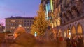 Fish Fountain, Fischbrunnen in front of the New New Town Hall at Marienplatz day to night transition timelapse in Munich Royalty Free Stock Photo