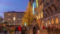 Fish Fountain, Fischbrunnen in front of the New New Town Hall at Marienplatz day to night transition timelapse in Munich Royalty Free Stock Photo